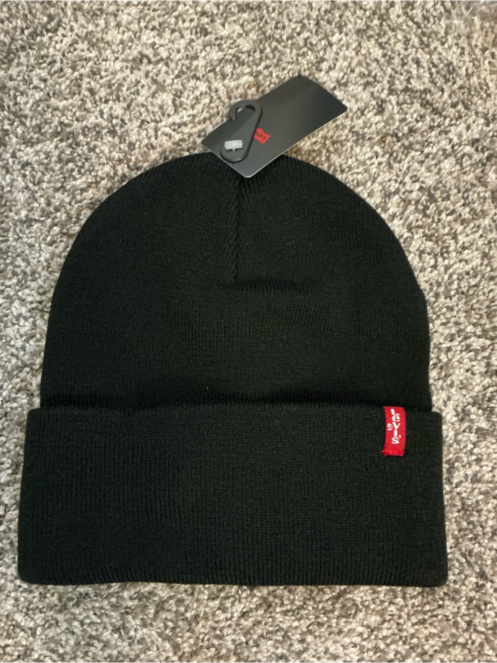 Levis Black Watch Cap Beanie Knit Hat NWT New With Tags Red Tab Unisex Cuffed